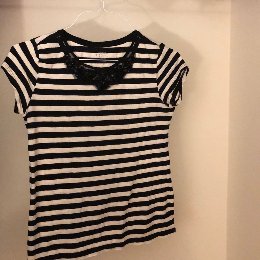 Loft Short Sleeve Blouse with Embellished Collar